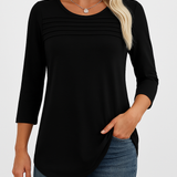 Celestine | 3/4 Length Sleeve Top Pleated Front T-Shirt