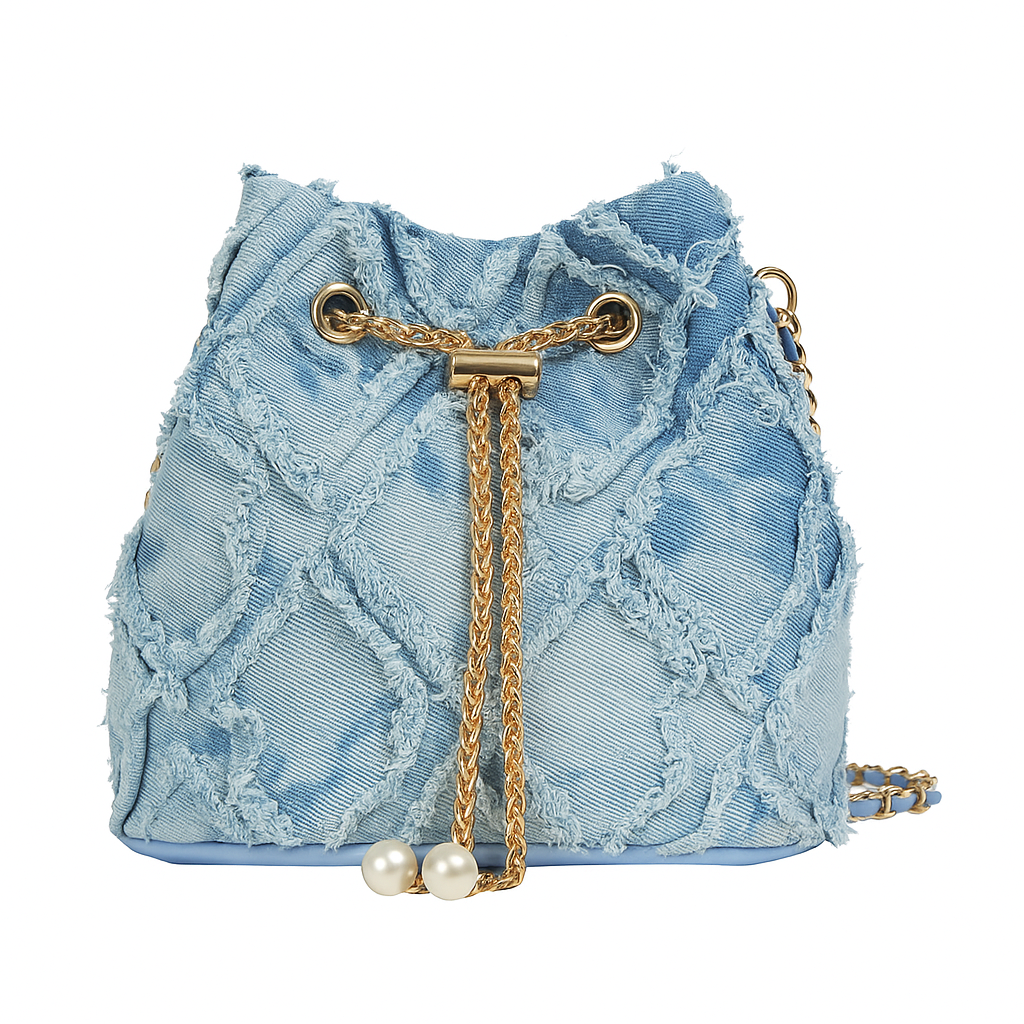 Camille | Quilted Denim Bucket Bag
